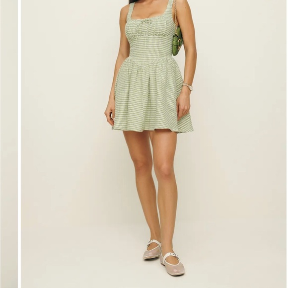 Reformation Daria Linen Dress Green - Picture 2 of 5